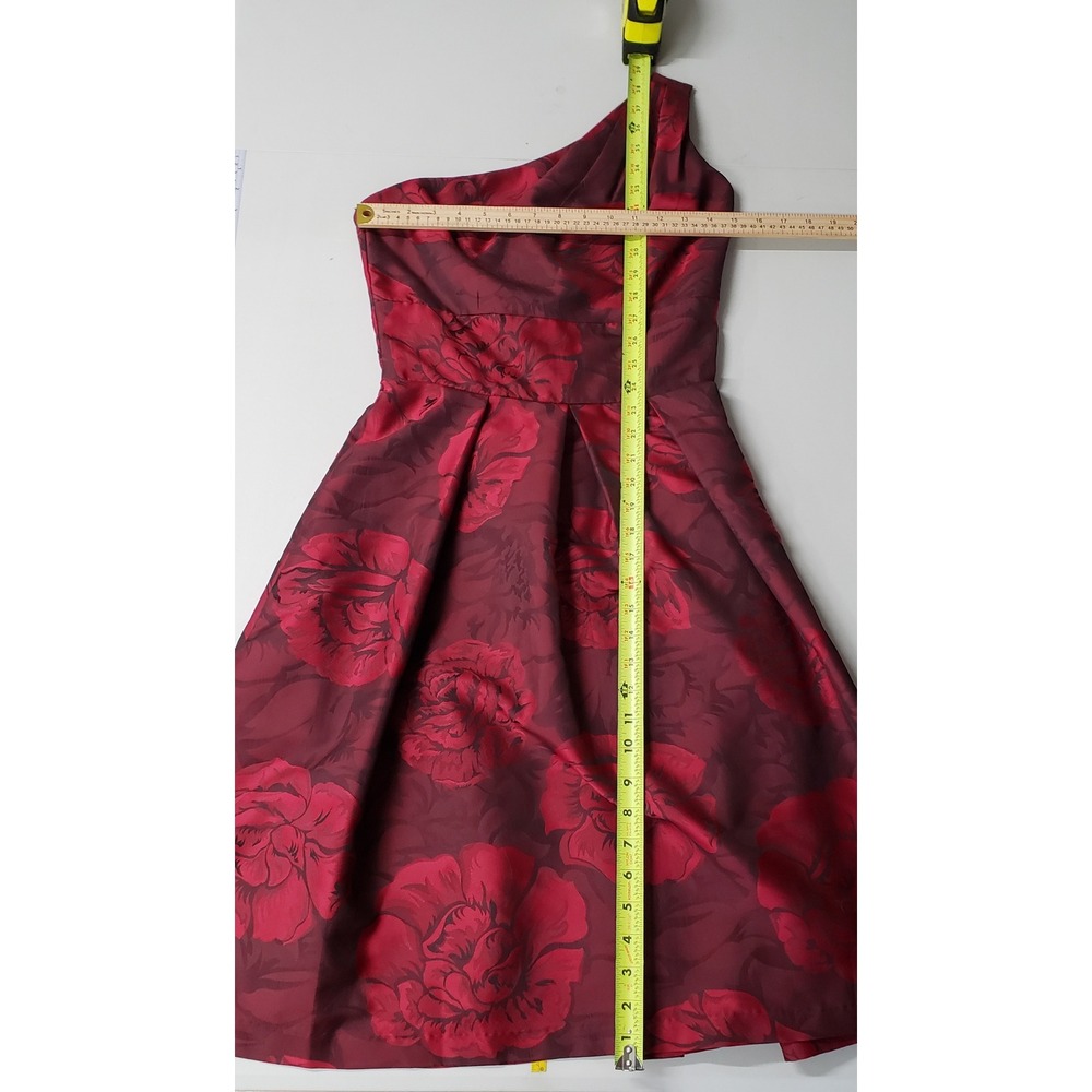 Alfred Sung Red Floral One Shoulder Damask Cocktail Dress Size 6 A Line Party - Picture 5 of 7